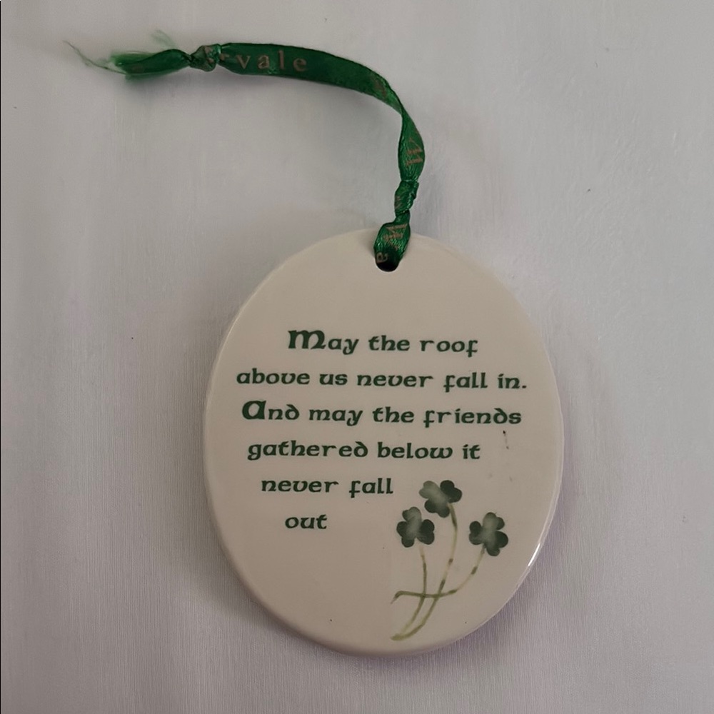 Ceramic Irish Blessing Ornament with Green Ribbon